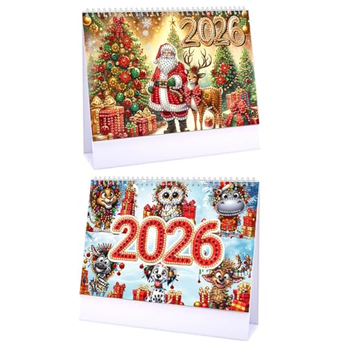 DIY 2026 Diamond Art Painting Schreibtischkalender, kreativer Diamant-Kunst-Schreibtischkalender mit 12-Monatsmustern und Ständer, Neujahrsgeschenk für Familie, Freunde, 2 Stück von Generisch