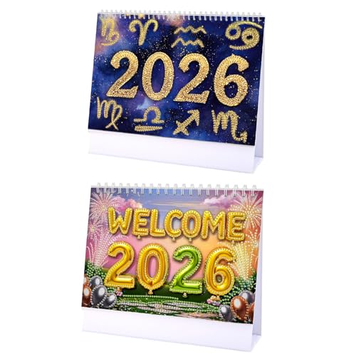 DIY 2026 Diamond Art Painting Schreibtischkalender, kreativer Diamant-Kunstkalender mit 12-Monatsmustern und Ständer, Neujahrsgeschenk für Familie, Freunde, 2 Stück-A DIY 2026 Diamond Art Painting Schreibtischkalender, kreativer Diamant-Kunstkalender mit 12-Monatsmustern und Ständer, Neujahrsgeschenk für Familie, Freunde, 2 Stück-A von Generisch