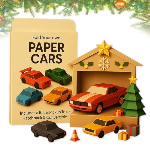DIY-Bastelset für Papierautos, 3D-Origami-Papierbastelset, Papierautos selbst falten, lustiges vorgestanztes Automodell, handgefertigtes Papierbastel-Dekoset für weihnachtliche Familienaktivitäten von Generisch