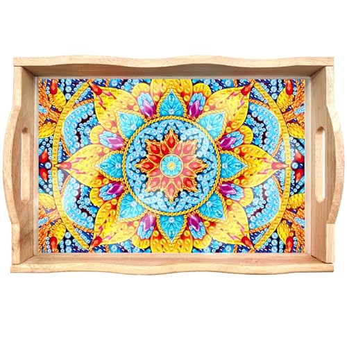 DIY Diamond Painting Serviertablett, Frühstückstablett Mit Griffen, Crystal Holztablett Rechteckig Küchentablett, Malerei HolzTray (05-Mandala) von Generisch