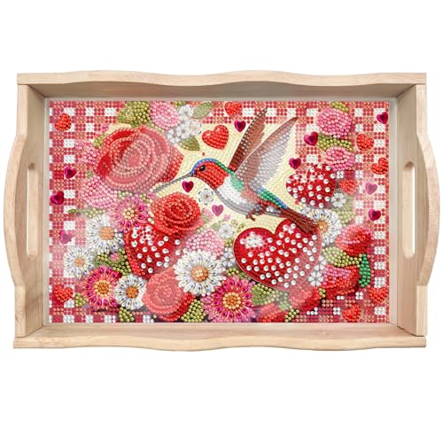 DIY Diamant Malerei Tablett Diamant Kunst Malerei Palette Handgemachtes Holztablett Speiseteller Teetablett Kaffeetablett Diamantmalerei Mandala Geschenk (Liebe Kolibri) von Generisch