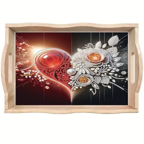 DIY Diamond Art Painting Holztablett Kit, Lebensmitteltabletts mit Griff Diamant gemalt Tischdekoration Tablett, für Frühstück Bar Dinner Tisch Gem Painting Kunst Set für Anfänger-Herz von Generisch