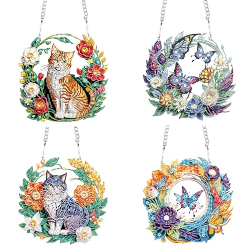 DIY Diamond Painting Anhänger mit Kette, 5D Diamant Painting Schmetterling Katze Kranz Set, Diamond Malerei Katze Wandbehang Kits für Fenster Wand Eingang Decor-B-4 Stuck-15 DIY Diamond Painting Anhänger mit Kette, 5D Diamant Painting Schmetterling Katze Kranz Set, Diamond Malerei Katze Wandbehang Kits für Fenster Wand Eingang Decor-B-4 Stuck-15 von Generisch