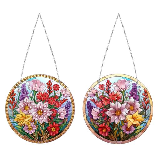 DIY Diamond Painting Anhänger mit Kette, Diamant Painting Bilder, Kreatives 5D Diamond Malerei Wandbehang Kits für Fenster Wand Eingang Garten Decor-21-Blume von Generisch