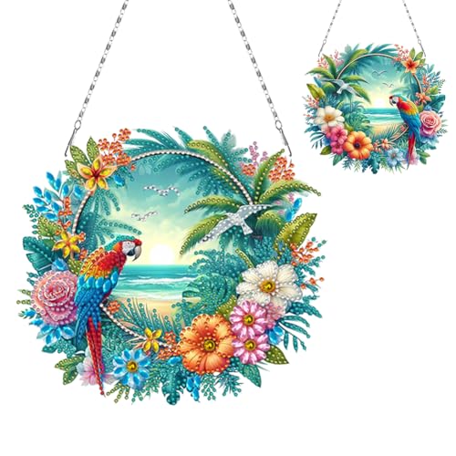 DIY Diamond Painting Anhänger mit Kette 5D Diamond Painting Vogel Fensterbilder Diamant Painting Blumen Türkranz Diamant Malerei Kolibri Bastelset Set für Fenster Wand und Eingang Decor von Generisch