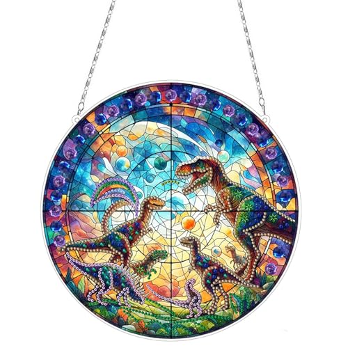 DIY Diamond Painting Kunstmalerei Anhänger mit Kette, Diamant Painting Bilder, Kreatives 5D Diamond Malerei Wandbehang Kits für Fenster Wand Eingang Garten Decor-Dinosaurier von Generisch