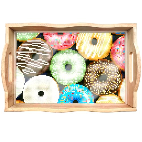 DIY Diamond Painting Serviertablett, Frühstückstablett Mit Griffen, Crystal Holztablett Rechteckig Küchentablett, Malerei HolzTray (26-Krapfen) von Generisch