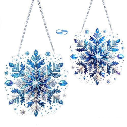 DIY Dot Diamond Art Painting Fenster Anhänger Weihnachten Girlande Kreatives Design PVC Home Decoration Anhänger (Doppelseitiges Muster Einseitiger Punkt Diamant) Blaue Schneeflocken von Generisch