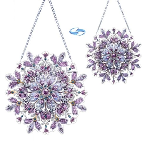 DIY Dot Diamond Art Painting Fenster Anhänger Weihnachten Girlande Kreatives Design PVC Home Decoration Anhänger (Doppelseitiges Muster Einseitiger Punkt Diamant) Lila Schneeflocken von Generisch