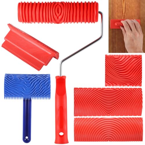 DIY Holzstruktur-Roller-Set, 6-teiliges Malset mit Gummiwalzen und Pinseln für simuliertes Holz-Finish an Wänden und Möbeln DIY Holzstruktur-Roller-Set, 6-teiliges Malset mit Gummiwalzen und Pinseln für simuliertes Holz-Finish an Wänden und Möbeln von Generisch