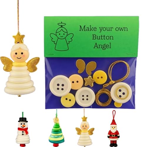 DIY Weihnachten Button Ornament Making Set - Lustige Feiertagsdekorationen für alle Altersgruppen, DIY Handwerk Knöpfe Kit mit Weihnachten Schneemann / Santa / Engel Geschenke für Weihnachtsbaum von Generisch
