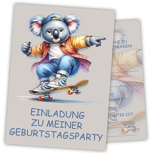 Damalia | 12 Einladungskarten | Kindergeburtstag | Mädchen | Junge | Koala Skateboard | Tiere | Kinderparty | DIN A6 | Einladung | Geburtstag | klein und groß | KoalaSkateboard001 Damalia | 12 Einladungskarten | Kindergeburtstag | Mädchen | Junge | Koala Skateboard | Tiere | Kinderparty | DIN A6 | Einladung | Geburtstag | klein und groß | KoalaSkateboard001 von Generisch