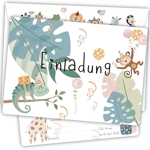Damalia | 12 Einladungskarten inkl. 12 passender Umschläge | Kindergeburtstag | Mädchen | Junge | Dschungel | Tiere | Kinderparty | DIN A6 | Einladung | Geburtstag | klein und groß | Dschungel002 Damalia | 12 Einladungskarten inkl. 12 passender Umschläge | Kindergeburtstag | Mädchen | Junge | Dschungel | Tiere | Kinderparty | DIN A6 | Einladung | Geburtstag | klein und groß | Dschungel002 von Generisch