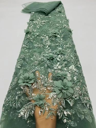 Damen 3D Blume Pailletten Perlen Tüll Spitze Stoff Elegantes Französisches Netzmaterial zum Nähen Hochzeitskleid von Generisch