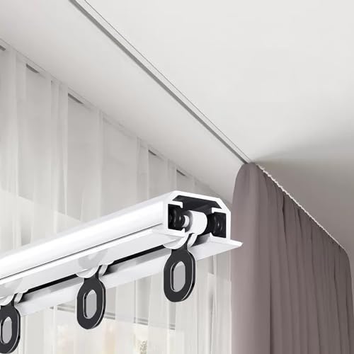 Deckenhalterung aus Metall, Schienen-Set, versteckt, dünn, versenkte Trennwand, komplette Schiene für Vorhänge, 2,5 m, Weiß Deckenhalterung aus Metall, Schienen-Set, versteckt, dünn, versenkte Trennwand, komplette Schiene für Vorhänge, 2,5 m, Weiß von Generisch