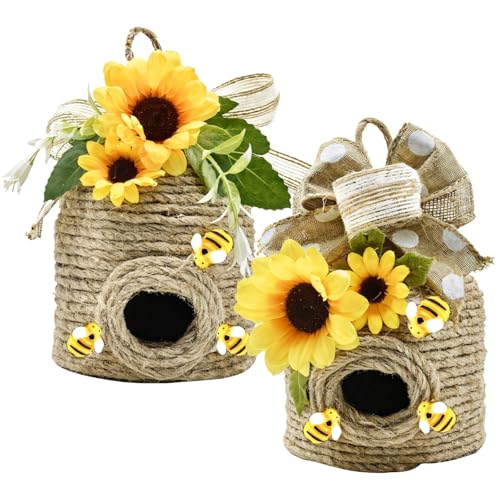 Decor Bienenstock-Wand, Akzente, Sonnenblume mit Dekorationen, Bienenstock, gelbes Dekor, Charm, Juteseil, handgefertigt, rustikales Thema, natürlich, einfach aufzuhängen, 10 cm x 12 cm, 2 Stück Decor Bienenstock-Wand, Akzente, Sonnenblume mit Dekorationen, Bienenstock, gelbes Dekor, Charm, Juteseil, handgefertigt, rustikales Thema, natürlich, einfach aufzuhängen, 10 cm x 12 cm, 2 Stück von Generisch