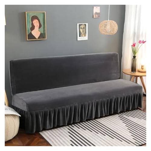Dehnbarer Futon-Sofabettbezug ohne Armlehnen, dicker Plüschstoff mit Rock, Grau, Größe S (120 - 140 cm), Möbelschutz für Heimdekoration von Generisch