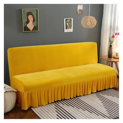 Dehnbarer Sofabezug für Loveseat Futon, dicker Plüschstoff mit Rock, Gelb, Größe M (150 - 170 cm), Möbelschutz, leicht zu reinigen, stilvolle Heimdekoration von Generisch