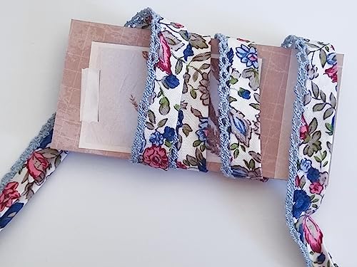 Designer Popeline Schrägband Blümchen Mit Spitze Baumwolle OEKO-TEX Made in Holland (Blau) von Generisch