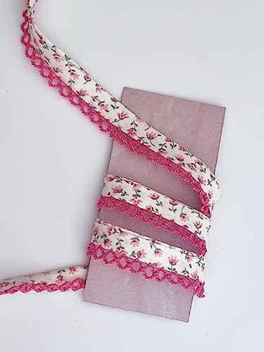 Designer Popeline Schrägband Blümchen Mit Spitze Baumwolle OEKO-TEX Made in Holland (Dunkel Rosa) von Generisch