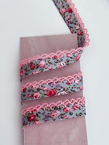 Designer Popeline Schrägband Blümchen Mit Spitze Baumwolle OEKO-TEX Made in Holland (Rosa) von Generisch