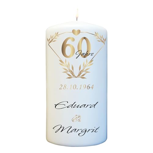 Diamantene Hochzeit Kerze mit Namen & Wunschtext personalisiert - zum 60 Hochzeitstag - Größe 15cm x 7cm von Generisch