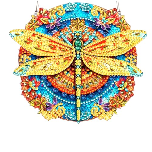Diamond Painting Anhänger,Diamond Painting Türkranz,Diamond Painting Schmetterling Libelle Baum Papagei,5D Diamond Painting Fensterbilder mit Kette,für Fenster Wand Eingang Decor-Libelle-2 von Generisch