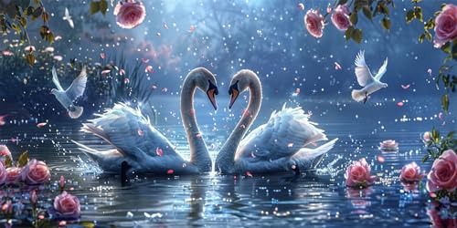 Diamond Painting Erwachsene, DIY 5D Weißer Schwan Diamant Painting Bilder für Kinder Anfänger, Diamant Malerei Set Runde Steine Voll Diamant Kunst Kits Cross Stickerei für Wand Dekor 40x80cm, P155 von Generisch