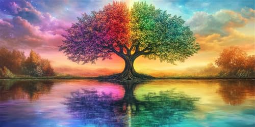 Diamond Painting Erwachsene, Diamant Painting Bilder Groß Bunter Baum 100x200cm, 5D Runde Steine Vollbohrer Diamant Malerei Set, DIY Mosaikherstellung Stickerei Kreuzstich für Home Wand Dekor, P5959 von Generisch