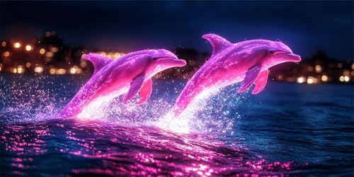 Diamond Painting Erwachsene, Diamant Painting Bilder Groß Rosa Delfin 100x200cm, 5D Eckige Steine Vollbohrer Diamant Malerei Set, DIY Mosaikherstellung Stickerei Kreuzstich für Home Wand Dekor, P6239 von Generisch