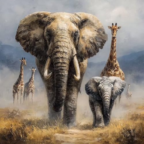 Diamond Painting Erwachsene Giraffe Diamond Painting Kinder Elefant, DIY 5D Bastelset Erwachsene Full Drill Eckige Stickerei Kreuzstich Anfänger Malerei für Home Wall Decor, Geschenk 40x40cm 8-3314 von Generisch