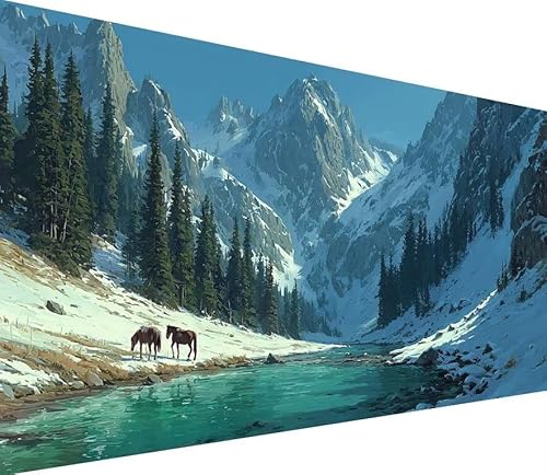 Diamond Painting Erwachsene Groß XXL Fluss, 5D Diamond Painting Hores, DIY Voller (Runde) Diamant Anfänger Basteln Set, Stickerei Kreuzstich Malerei für Zimmer Deko Art, Geschsenk 70x140cm 3-8364 von Generisch