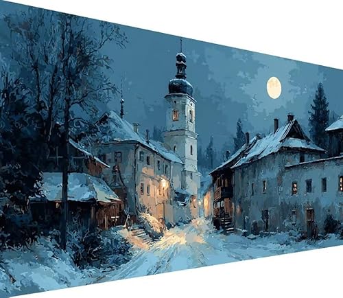 Diamond Painting Erwachsene Groß XXL Mond, 5D Diamond Painting Winter, DIY Voller (Runde) Diamant Anfänger Basteln Set, Stickerei Kreuzstich Malerei für Zimmer Deko Art, Geschsenk 70x140cm A-Y372 von Generisch