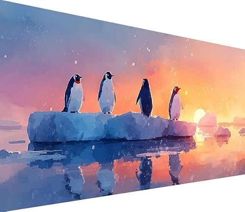 Diamond Painting Erwachsene Groß XXL Pinguin, 5D Diamond Painting Sonnenuntergang, DIY Voller (Runde) Diamant Anfänger Basteln Set, Kreuzstich Malerei für Zimmer Deko Art, Geschsenk 80x160cm 7-S037 von Generisch