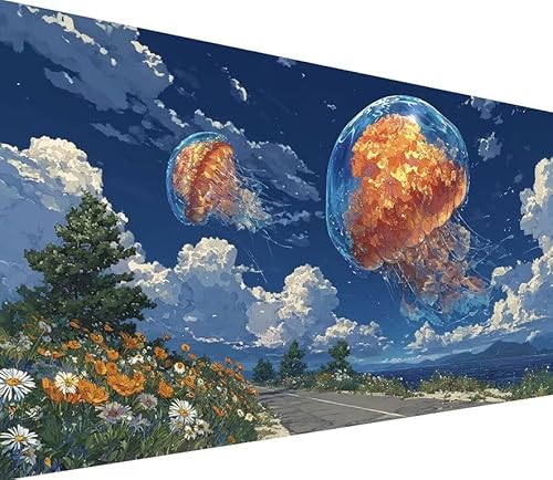 Diamond Painting Erwachsene Groß XXL Qualle, 5D Diamond Painting Blume, DIY Voller (Runde) Diamant Anfänger Basteln Set, Stickerei Kreuzstich Malerei für Zimmer Deko Art, Geschsenk 80x160cm P-7W11 von Generisch