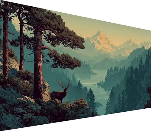 Diamond Painting Erwachsene Groß XXL Reh, 5D Diamond Painting Berg, DIY Voller (Runde) Diamant Anfänger Basteln Set, Stickerei Kreuzstich Malerei für Zimmer Deko Art, Geschsenk Frau 50x100cm 7-K254 von Generisch
