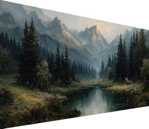 Diamond Painting Erwachsene Groß XXL Reh, 5D Diamond Painting Berg, DIY Voller (Runde) Diamant Anfänger Basteln Set, Stickerei Kreuzstich Malerei für Zimmer Deko Art, Geschsenk Frau 70x140cm 8-RH62 von Generisch