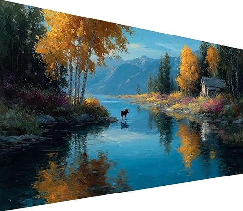 Diamond Painting Erwachsene Groß XXL Reh, 5D Diamond Painting Fluss, DIY Voller (Runde) Diamant Anfänger Basteln Set, Stickerei Kreuzstich Malerei für Zimmer Deko Art, Geschsenk 60x120cm G-EU99 von Generisch