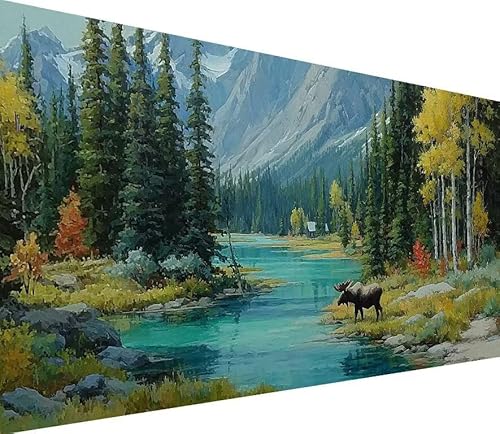 Diamond Painting Erwachsene Groß XXL Reh, 5D Diamond Painting Fluss, DIY Voller (Runde) Diamant Anfänger Basteln Set, Stickerei Kreuzstich Malerei für Zimmer Deko Art, Geschsenk 70x140cm D-8994 von Generisch