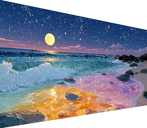 Diamond Painting Erwachsene Groß XXL Strand, 5D Diamond Painting Mond, DIY Voller (Runde) Diamant Anfänger Basteln Set, Stickerei Kreuzstich Malerei für Zimmer Deko Art, Geschsenk 70x140cm C-6786 von Generisch
