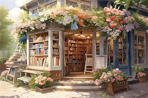 Diamond Painting Erwachsene Round Drill Groß Diamanten Malerei Stickerei Set Anfänger zur Entspannung 5D Diamant Paintings Bilder für Zuhause Wanddekorationen, Buchhandlung Pink Flowers 50x70cm K15988 von Generisch