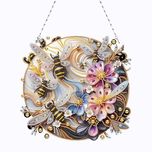 Diamond Painting Fensterbilder Biene, Tier DIY 5D Doppelseitiges Kristall Diamant Malerei Windspiel, Anhänger Bastelset Diamanten Painting Erwachsene für dekorationen von Generisch