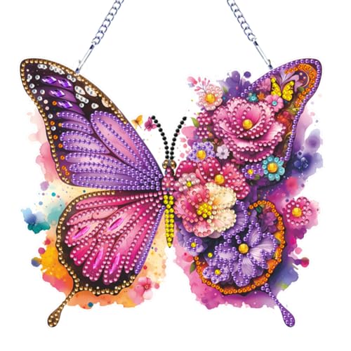 Diamond Painting Schmetterling Anhänger 5D Diamant Painting Kranz mit Kette Diamant Malerei Fensterbilder Wandbehang Kits für Fenster Wand Und Eingang Decor Geschenk von Generisch