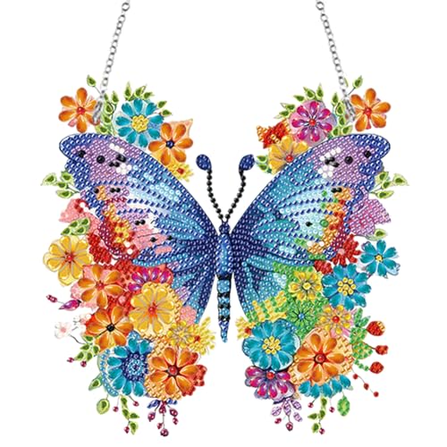 Diamond Painting Schmetterling Anhänger 5D Diamant Painting Kranz mit Kette Diamant Malerei Fensterbilder Wandbehang Kits für Fenster Wand Und Eingang Decor Geschenk von Generisch