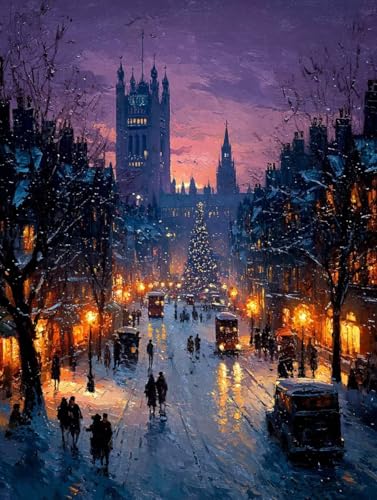 Diamond Painting Set London Diamant Painting Bilder Winter DIY 5D Voller Runde Diamant Art Mosaikherstellung Basteln Set, Kreuzstich Kreativ Set für Wand Deko, Geschsenk für Mädchen 50x80cm T-J281 von Generisch