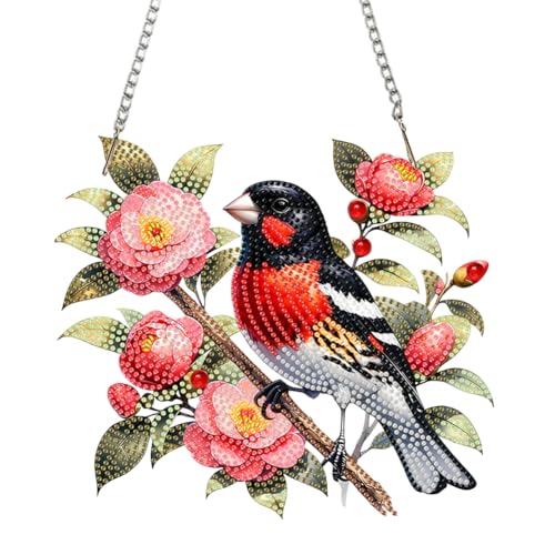 Diamond Painting Türkranz mit Kette,Diamond Painting Anhänger, Diamantmalerei Schmetterling Vogel Herz,Diamant Malerei Fensterbilder,Wandbehang Kits für Fenster Wand Eingang Decor-Vogel von Generisch