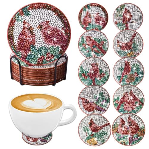 Generisch Diamond Painting Coaster, 5D Diamant rutschfest Tassenuntersetzer, Diamond Painting Erwachsene Art Untersetzer für Tassen, Weingläser, Vasen (15-9stuck Vogel) von Generisch