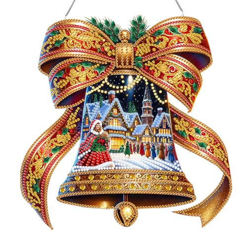 Diamond Painting Weihnachten Girlande Kranz Set,5D Diamond Painting Weihnachten Kranz,Weihnachten Kranz Basteln,Diamond Painting Türkranz Weihnachten mit Kette,Weihnachtskranz Basteln-Glocke von Generisch