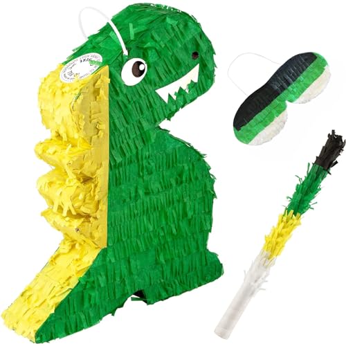 Dino Pinata Set mit Augenbinde und Schläger Pinjatta Dino zum Aufhängen Ideal zum Befüllen Pinjata für Kinder Perfekt für Geburtstag Spiele Spass Hochzeit Deko (44 x 32 x 8 cm) von ANICEMOON
