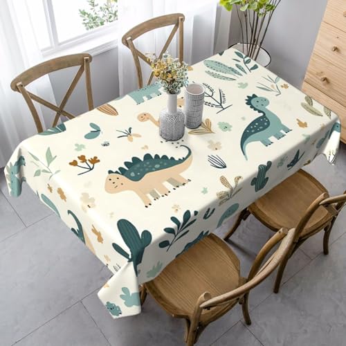 Dinosaurier-Blätter-Tischdecke, rechteckig, 140 x 90 cm, niedliche Tier-Tischdecke für Esstisch, knitterfreie Tischdecke für Zuhause, Innen- und Außenbereich, Party-Dekoration von Generisch